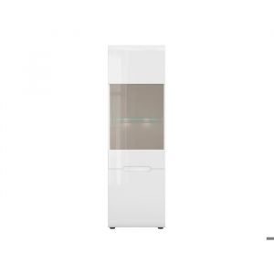 Vitrine haute &agrave; 2 portes avec &eacute;clairage LED coloris Blanc/Blanc haute brillance - Longueur 60 x Profondeur 41 x Hauteur 193 cm