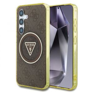 Coque Guess IML Metal Glitter 4G Circle Triangle MagSafe pour Samsung Galaxy S25 - Brown