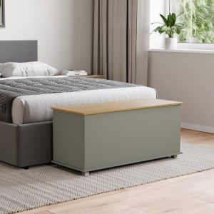 Banc coffre de rangement Arlington gris et chêne – Repose-pieds tabouret banc en bois avec espace de rangement pour lit