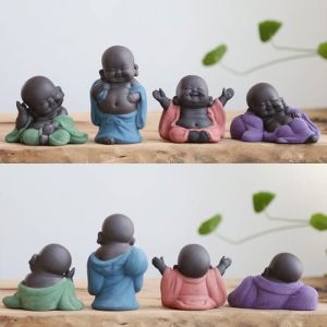 4 Pièces Bouddha Moines Statues D Argile Bébé Bouddha Statues Sourire Petit Bouddha Sculpture De Bureau Bouddha Figure Figurines À