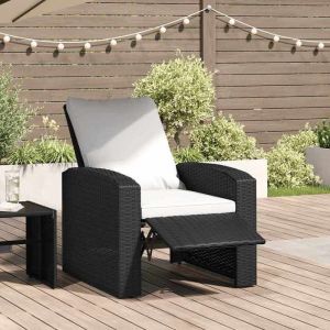 SALE 2026 Chaise de jardin Noir - Fauteuil inclinable de jardin avec coussins noir r&eacute;sine tress&eacute;e PRO140737686