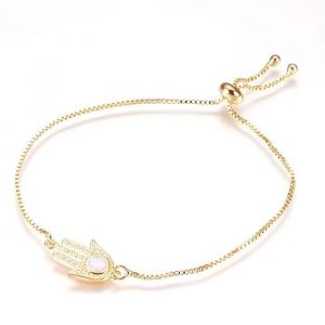 Bracelet - Femme - Maille Vénitienne - Main de Fatma - Plaqué Or Jaune 585/1000 - 14 Carats - 22 cm - Ajustable