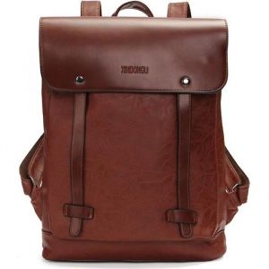 Sac à Dos Cartable PU Cuir Vintage Homme Femme Voyage Ecole Brun