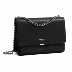 David Jones - Sac Bandouli&egrave;re Femme - Besace Sacoche Pochette Petit Sac &agrave; Main Port&eacute; Epaule Simili Cuir Cha&icirc;nes Mode - Noir
