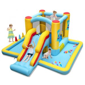 GOPLUS Ch&acirc;teau Gonflable pour Enfants 3-10 Ans avec Toboggan/Trampoline/Panier de Basketsans SouffleurCharge 90KG