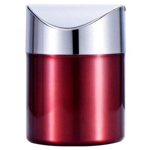 Mini poubelle table inox 26 L couvercle basculant rouge bureau voiture Label