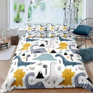 Ensemble de literie Dinosaure Parure de Lit Jungle Animal Housse de Couette 140x200cm animé Dinosaure Literie avec 2 taie