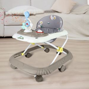 Trotteur Pousseur b&eacute;b&eacute; 4en 1 &eacute;volutif Trotteur B&eacute;b&eacute; Gar&ccedil;on Fille Evolutif anti-chute musique assiette &agrave; d&icirc;nerMarron