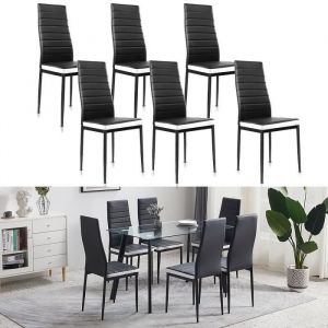 AKALNNY Lot de 6 chaises de salle &agrave; manger en cuir PU noir et blanc