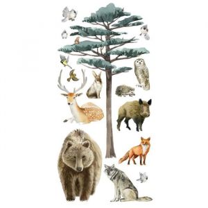 Stickers Muraux Enfants Fille Animaux For&ecirc;t Arbres - XXL 160x90 cm - Adh&eacute;sif Stickers Murals Chambre B&eacute;b&eacute; D&eacute;coratif