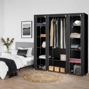 Armoire de rangement - HOMEWELL - YIPEEMA - 3 portes - Tissu intissé - Noir 150 x 45 x 175 cm