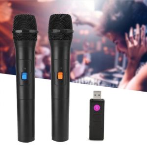 Microphone fil V16U Universal Wireless Microphone 2 en 1 VHF Universal USB Receive Handheld Mic son video 1 pour 2 - Vvikizy
