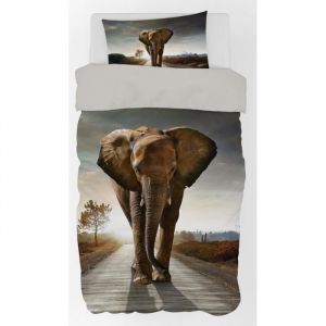 Elephant - Parure de Lit Coton Animal Housse de couette 140x200 cm une Taie d’oreiller