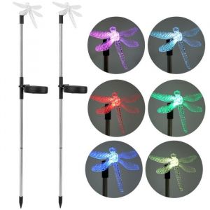 2 pi&egrave;ces - ensemble Unique libellule solaire LED pelouse lumi&egrave;re couleur changeante jardin pieu lumi&egrave;re d&eacute;coration