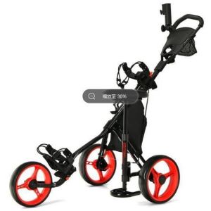 GYMAX Chariot de Golf Compact à 3 Roues Pliable avec Roue Arrière Freinée, Poignée Réglable à 4 Positions et Porte-Parapluie