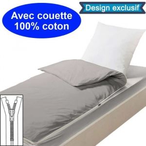 Kit de couchage enfant - BLEU CALIN - Caradou - Gris - Uni - 100% coton Oeko-Tex