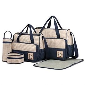 5 pcs Bébé Ensemble de sacs à langer de multifonction Ensemble de sac avec motif imprimé pois - Marine