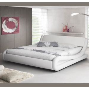 Lit Double - Designameublement - Alessia - Blanc - Bois - Simili cuir - 160x200cm