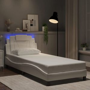 Lit classique simple - Cadre de lit avec LED - sans matelas - blanc 90x190 cm DECO JA8001881