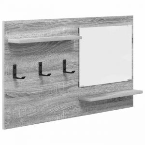Porte-manteau mural en bois - vidaXL - Gris Sonoma - 90x10x50 cm - Avec miroir - 2 &eacute;tag&egrave;res - Montage mural simplifi&eacute;