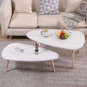 Table Basse Gigogne Scandinave - YGONGMYL - Bois Massif de H&ecirc;tre - Blanc - A monter soi-m&ecirc;me