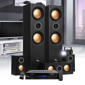 Pack Home-Cin&eacute;ma - Evidence Acoustics EA950-PG - 5 enceintes 850W - Ampli 5.1 USB BT FM - 4 x75W 3 x20W - Mini Strobe en Cadeau