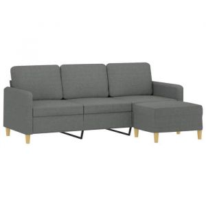 Sofa droit fixe - Clic Clac Canap&eacute; &agrave; 3 places - NEUF - avec repose-pieds Gris fonc&eacute; 180 cm Tissu CA2648857