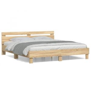 &Mode Lit 2 Personnes - BEWI - Structure de lit Adulte/enfant - sans matelas - ch&ecirc;ne sonoma 160x200cm 895555