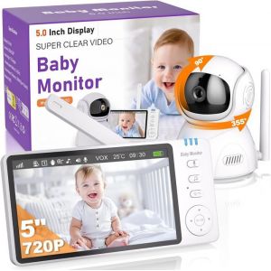 5 Pouces Babyphone Camera 720P Hd Caméra Bebe Babyphone Video Sans Fil Moniteur Bébé Avec 2X-4X Zoom Pan