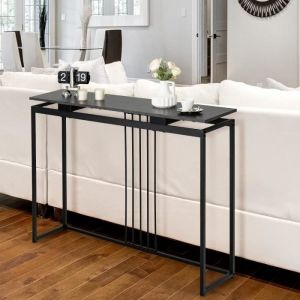 GIANTEX Console Meuble Entrée à 1 Etage en Effect MarbreTable Console Moderne pour Entrée/SalonCadre en Fer120x 30x 90CMNoir