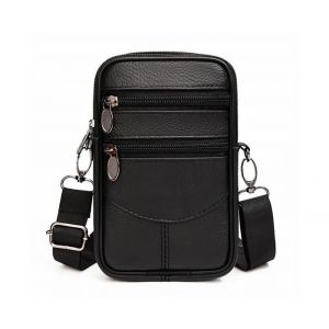 Sac à bandoulière - Cuir véritable - Noir - Pour homme - Sacoche téléphone portable - Durable