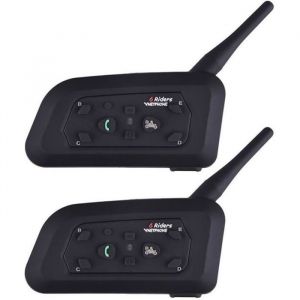 V6 Interphone Moto Bluetooth Lot de 2 Intercom Haut-parleurs Talkie-walkie sans Fil Communication Casque 6 Riders Noir