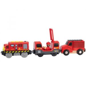 Train Électrique en Bois - Jouet Magnétique - Locomotive et Camion-Citerne - Rouge - Mixte - 1 kg