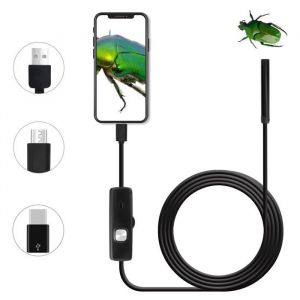 Endoscope USB 2MP HD 2 en 1 Android cam&eacute;ra inspection &eacute;tanche c&acirc;ble rigide 2m pour smartphone Label