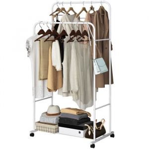 UNHO Porte Vetements a Roulettes Portant Vetement Solide Penderie sur Roulette en Fer Forgé pour Chambre Buanderie