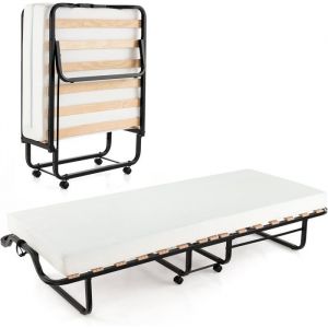 GIANTEX Lit dAppoint Pliant 199 x 80 cm avec Roulettes et Matelas en Mousse à Mémoire Lit 1 Place Cadre en Métal Charge 220 kg