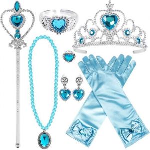 Accessoires Costume Elsa - La Reine des Neiges - Diad&egrave;me - Baguette - Gants - Boucles doreilles