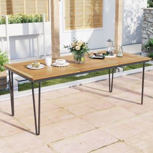Table de Jardin - GOPLUS - 8 Personnes - Plateau 200x90CM avec Trou de Parasol D.5CM en Bois dAcacia Certifié FSC - Charge 75KG