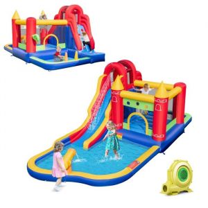 Château Gonflable Enfant 9 en 1 DREAMADE avec Souffleur 680W Toboggan Trampoline Piscine 50 Balles Canon à Eau Mur dEscalade