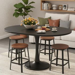 Ronde Table &agrave; Manger Extensible 100-140cm Ronde/Ovale Tableau pour 2-6 Personnes table en bois Noir