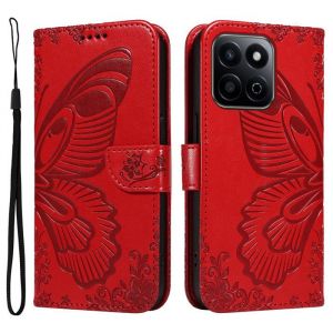 Papillons Housse Pour Honor 200 Smart 5G Etui Portefeuille Antichoc Housse avec Porte-Cartes Fonction de Support Rouge