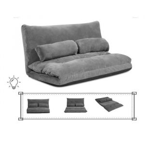 COSTWAY Chauffeuse Convertible 1 Places Dossier R&eacute;glable &agrave; 6 Positions 90&deg; - 180&deg; 2 Oreillers Inclus. en Velours C&ocirc;tel&eacute; Gris