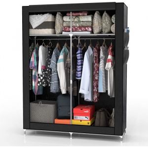 Penderie souple pliable en tissu intiss&eacute; noir corbeau 108x170x45 cm