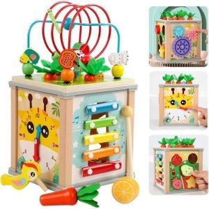 Jouet cube dactivit&eacute; en bois - Cube dActivit&eacute; B&eacute;b&eacute;  - Cube dactivit&eacute; en bois 7 en 1 pour tout - Jouets &eacute;ducatifs pour enfants