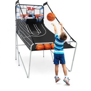 GYMAX Jeu de Basketball Arcade Pliable 202x107x205CM avec 4 Basket-Ball 2 Panier et Compteur Electronique Style Moderne