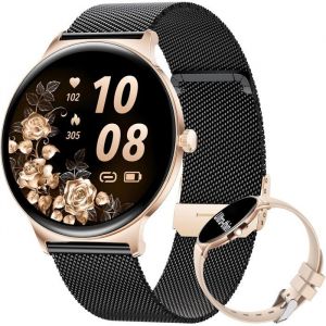 Montre Connect&eacute;e Femme(2 Bracelets)143 Hd Amoled Montre SportSmartwatch Noir Dor&eacute; Avec 120+ Modes Sportifs/&Eacute;tanch&eacute;it&eacute; I[MON115]