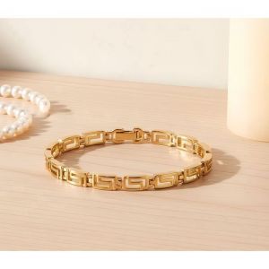 Bracelet - Maille Rectangle - Grecque - Plaqu&eacute; Or Jaune 750/1000 &ndash; &Eacute;l&eacute;gance Antique - 20 cm - Femme/Homme