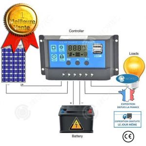 INN Contrôleur solaire 10-100A Contrôleur solaire LCD 30A 12v24v reconnaît automatiquement eBay