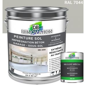 PEINTURE SOL GARAGE DB-200 - Kit 10KG - Gris soie - Extr&ecirc;me trafic ext&eacute;rieur - int&eacute;rieur - Haute r&eacute;sistance - 2x5KG + 2x1L Diluant