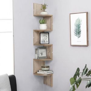 YIS Étagère dangle Étagère en Forme Zigzag Cadre Décoratif Bibliothèque Étagère Murale - En MDF - Chêne 20 x 20 x 123 cm